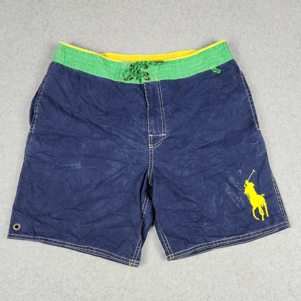 Polo Ralph Lauren Swim Trunks Men Large Blue Mesh Lined Beach Wear Big Pony Logo